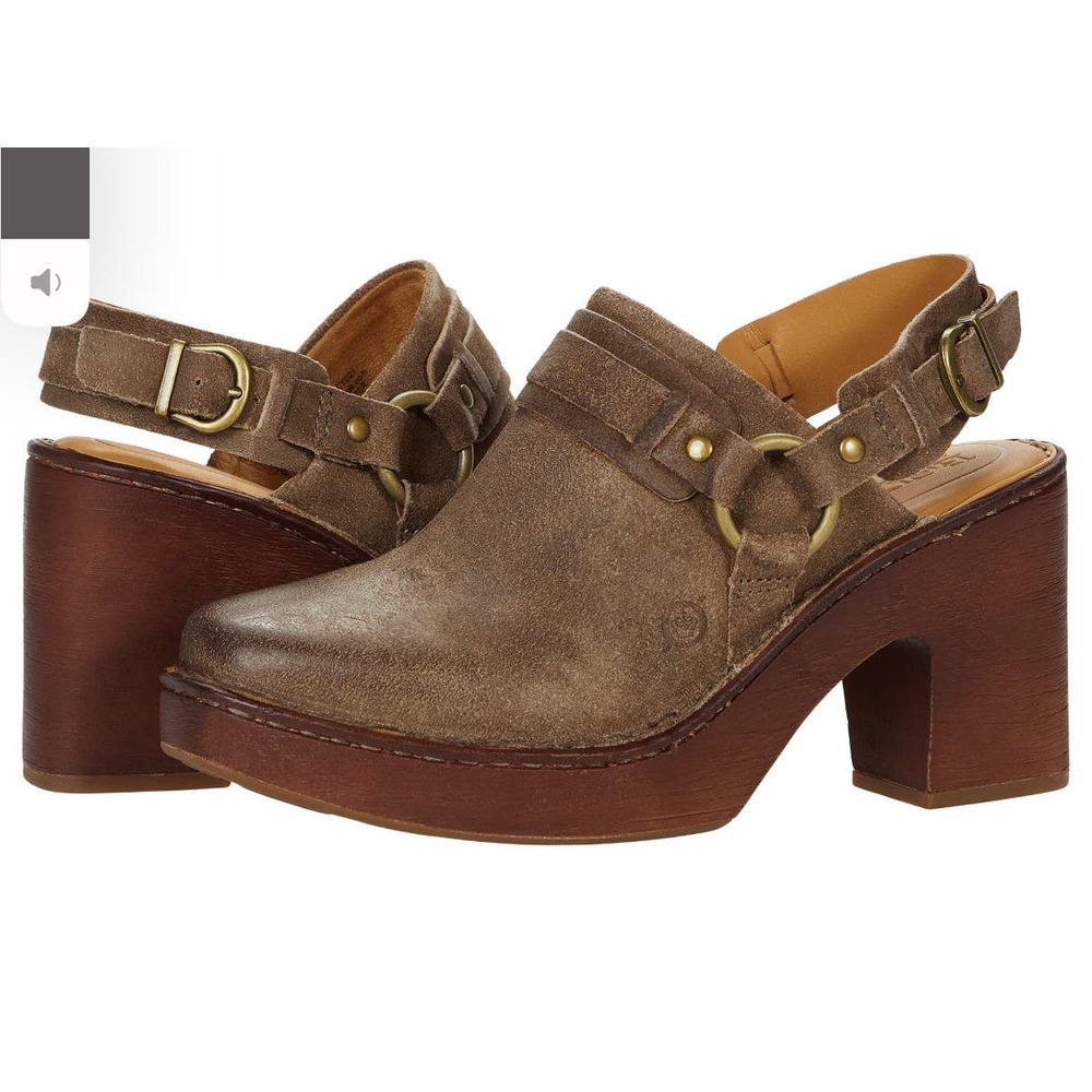 BØRN “Hudson” Distressed Taupe Suede Clogs Sz 10